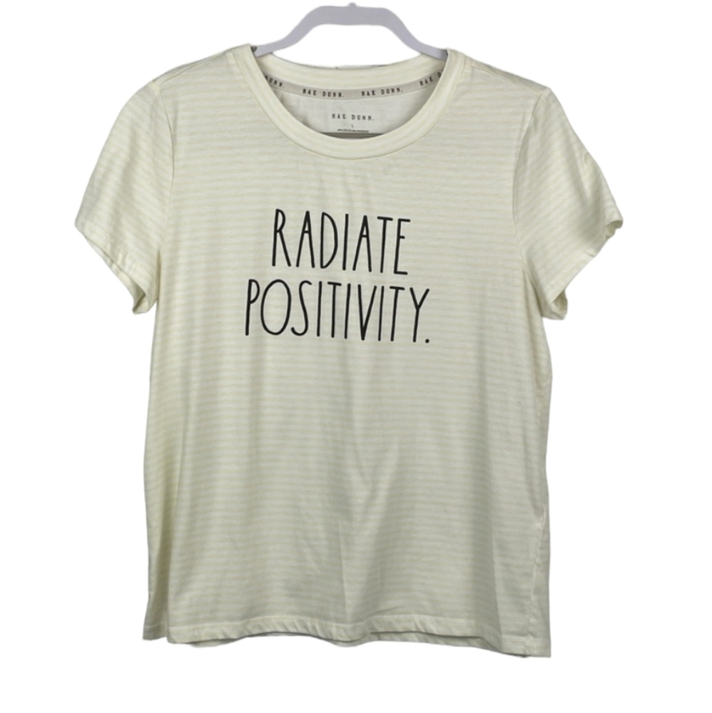 Rae Dunn Radiate Positivity T-Shirt-Pale Yellow Stripe size xl